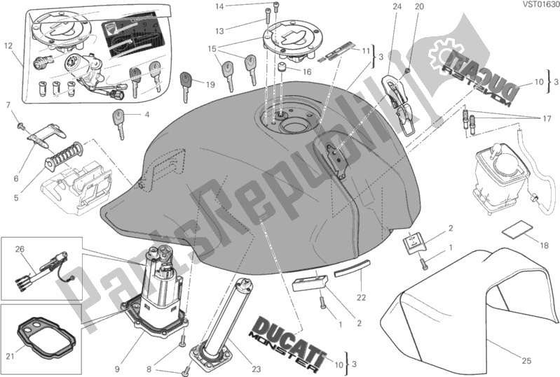 Alle onderdelen voor de Benzinetank van de Ducati Monster 1200 USA 2020